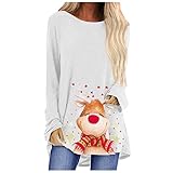 Weihnachten Pullover Damen Bluse Langarm Weihnachtselch Reindeer Bedruckt Longshirt Teenager Mädchen Netter Stil Festliche Langarmshirt Lässig Sweatshirt Weich Bequeme Basic Shirt Blusen Oberteil Top