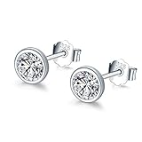 Shuxin Silber Damen Ohrstecker Ohrringe, 925 Sterling Silber Zirkonia Ohrstecker Ohrringe, Silber Unisex 6mm Klein Schlafen Knorpel Ohrstecker mit 5A Zirkonia, Kommt in Schmuck Geschenk Box