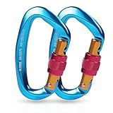 XiYee Verriegelbarer Karabiner Clip, 2 Stück Karabiner 25 KN, Karabinerhaken aus Aluminium Schlüsselanhänger für hohe Beanspruchung mit Schraubsicherung zum Klettern, Abseilen, Häng