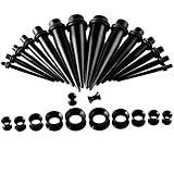 LSTGJ 30pcs/Lot Schwarze Acryl-Ohr-Taper-Stecker Mit Silikon-Ohr-Tunnel Prüfdorns Kit Ohr-Expander-Bahre-Set Geschenk (Main Stone Color : Black, Metal Color : Taper v Tunnel Plug)