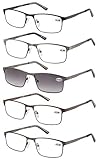 EYECEDAR Amcedar 5 Stuks Lesebrille Herren Rechteck Rahmen Edelstahl Material Metall Federscharniere Enthalten Sonne Lesebrille +2.00