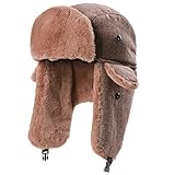 DongBao Wintermütze mit Ohrenklappen,Unisex Warme Schneedichte Fliegermütze Kunstfellmütze Winddichte Bomber Hut für Skifahren, Schlittschuhlaufen und andere Outdoor-Ak