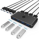 Yeemie USB 3.0 Switch 4 Ports USB 3.0 Teilen USB Switch für 4 PCs 4 In 4 Out Umschalter mit 4 USB 3.0 Kabel für Drucker, Scanner, Tastatur, USB Sticks, Festplatten, Maus, H