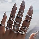 Edary Vintage Knöchelringe stapelbar Silber Gelenk Nagel Ring Kristall Ringe Set Gelenk Fingerring für Frauen und Mädchen (15 Stück) (15 Stück)