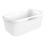Rotho Brisen Wäschekorb 40l mit 4 Griffen, Kunststoff (PP) BPA-frei, mistletoe weiss, 40l (59,6 x 39,6 x 23,2 cm)