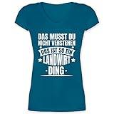 Landwirt Geschenk Bauer - Das musst du Nicht verstehen das ist so EIN Landwirt Ding weiß - M - Türkis - Geschenk - XO1525 - Damen T-Shirt mit V