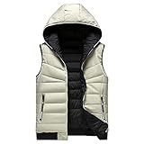 Donggu Herren-Weste, ärmellos, gepolstert, mit Kapuze, mit Reißverschluss und Taschen, Weiß, 6X-larg