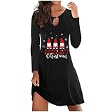 Komiseup Weihnachten Weinglas Weihnachtsdruck Sexy Für Frauen Mode Lässig Rundhals Langarm Pullover Kleid Damen Freizeitk