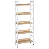 WOLTU RGB9303hei Standregal Hochregal Bücherregal Metallregal Schuhregal Badregal Blumentreppe aus Holz und Stahl, mit 5 Ablagen, ca. 60 x 27,5 x 160 cm, Weiß + Hell E