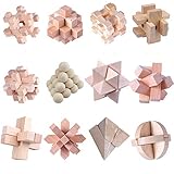 Coriver 12Pcs Holz Brain Teaser Puzzle Logik Puzzles, IQ Spiele IQ Test Challenge Toy 3D Interlocking Puzzles Entwirrungsspiel für Kinder Teenager Erw