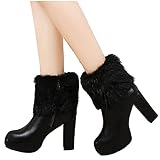 Hotberry Stiefeletten Damen Warm Plüsch Boots Herbst und Winter High Heel Kurze Stiefel Schnalle Rundkopf High Top Knöchel Stiefel Halbhoch Stiefel Für Frauen Modische Plateau Absatz W
