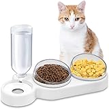 2 in 1 Wasserspender und erhöhter Katzennapf, 15 ° Kippbare Wasserspender und Futterautomat für Katze und Hund, Automatischer Futternapf und Wasserspender für Kleine und Mittelgroße Hunde(Color:Weiß)