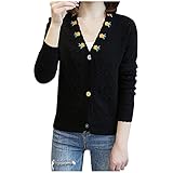 NHNKB Damen Strick Jacke Verschluss mit Knöpfe Feinstrick Pullover Strickjacke Slim fit Damenmode Strickpullover Jumper Knitted Jack