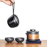 Reise Teekanne Set 1 Kanne 2 Teetassen Keramik Chinesisch Kung Fu Tee Sets mit Reißverschluss Fall für Outdoor Picknick Office Home Hotel (schwarz, Style A)