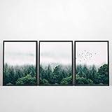 SIGNFORD Framed Canvas Wall Art Flock of Birds Flying Over a Green ForestA Landscape Wilderness Photography Modern Panoramic Relax/Calm for Living Room, Bedroom, Office - 12'x16'x3