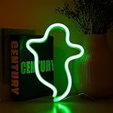 Neon Signs Halloween-Geist-Festival dekorative Leuchten mit LED-Grund Blau Neon Lights Festival Dekoration Beleuchtung USB/batteriebetriebenes Neon-Geist-Zeichen Neon-Nachtlicht für Partei (Grün)