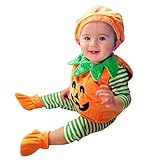 ? Romantic Halloween Kostüme Kinder 3tlg Baby Kleidung Langarm Jungen Mädchen Kürbiskostüme Teufel Gedruckt Strampler + Hut + EIN Paar Schuhe Baby für Halloween Cosplay Party Kinderkostüm S