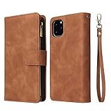 GGOIl Multi Card Slots Hülle für iPhone 13 12 11 Pro Max Wallet Case Reißverschluss Flip Lederhülle für iPhone 6 6S 7 8 Plus X XS Max XR,braun,Für iPhone XR