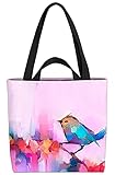 VOID Vogel Gemälde Blumen Tasche 33x33x14cm,15l Einkaufs-Beutel Shopper Einkaufs-Tasche Bag