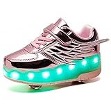 Axcer LED Blinkend Schuhe mit Doppelt Rollen Automatisch Einziehbar Räder Skateboardschuhe Outdoor Fitnessschuhe USB Aufladbar 7 Farbwechsel Rädern Gymnastik Laufschuhe Sneaker für Jungen M