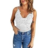 Ärmellose Tops für Frauen Sexy Sommer V-Ausschnitt Spitze Tankbluse Shirts Frauen Sexy ärmellose Spitzendetails Tops Blusen Lässige Schlankheitshemden Tops Tanktop Basic Ärmelloses Cami Vest Top