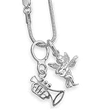 3 teilige 925 Silber Set 2 x Anhänger Engel Israfel - Engel mit Gitarre -und Trompete mit Schlangenkette + Geschenkbox #1373