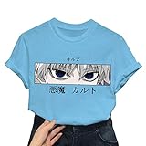 Yesgirl Hunter X Hunter Tshirt Damen Teenager Killua Shirt Frauen Anime 3D Druck Sommer T-Shirts Mode Herbst Kurzarm Casual Sport Blusen Shirt Oberteile Tops Blau M