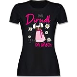 Kompatibel mit Oktoberfest Damen Trachtenshirt - MEI Dirndl is in da Wäsch Edelweiss Grau - XXL - Schwarz - Oberteile+Damen - L191 - Tailliertes Tshirt für Damen und Frauen T-S