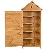COSTWAY Gartenschrank Holz, Gerätehaus wetterfest, Geräteschuppen Werkzeugschrank Garten, Holzschuppen mit Satteldach, Gartenschuppen Geräteschrank 177x80x45