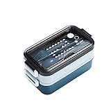 Bento Box,Leakproof Lunch Box Container with 2-Layer 3 Compartment Cutlery Sets for Children Adult Work School, Suitable for Microwave Dishwasher (Blau)