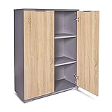 Mehrzweckschrank Allzweckschrank Kommode B 80,2cm x H 109,5 cm x T 35 cm Büromöbel Ordnerschrank Schrank Büroschrank Vorratsschrank Grau/Sonoma-Eiche Für Akten Büro Möb