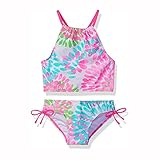 Tyoby Badeanzug Mädchen, Schlinge Bikinis für Kindere Zweiteiliger Bademode Mädchen Bikini Tankini Set Bustier Rüschen Oberteil mit Bademode (05#Rosa,8-10 Jahre)