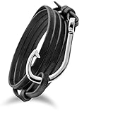 Design in Leather maritimes Haken Leder Armband sicherer Hafen 4.1' Wickelarmband inkl. Geschenktasche (Schwarz/GunMetalBlack/Harken)
