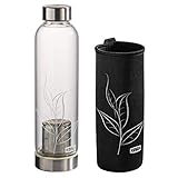 Xavax Teeflasche mit Sieb (Glasflasche mit Neopren-Hülle, 500ml Tee Flasche to go, Trinkflasche für Kalt- und Heißgetränke, Wasserflasche für Infused Water mit Schraubverschluss aus Edelstahl) G