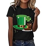 BUKINIE Lässiges Damen-Top mit kurzen Ärmeln, 'Happy St Patricks Day', Kleeblatt-Muster, lustig, niedlich, Grafik-T-Shirt, Sommer-Shirts, E-Schwarz, XXL