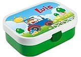 Mein Zwergenland Bento Brotdose | Mepal Campus | Personalisierte Brotbox mit Namen für Kinder | inkl. Bento Box und Gabel | Hochwertige Brotbox in strahlenden Farben | Grün | „Traktor“