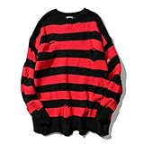 YANGPP Schwarz Rot Gestreifte Loch Strickpullover Herbst Winter Pullover Lose Lange Absatz Übergroße Männer Frauen Allgleiches Kleidung, A6003 Streifen, M