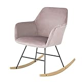SoBuy FST68-P Schaukelsessel Schaukelstuhl Relax Stuhl Sessel aus Samt und Buche Pink Belastbarkeit: 150kg