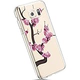 Ysimee Hülle kompatibel mit Samsung Galaxy S6 Edge Handyhülle, Transparent Weiche Silikon Schutzhülle Muster Blumen [Crystal Klar] TPU Bumper Dünne Stoßfeste Protective Hülle, Rot B