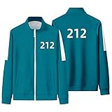 Zhiyuanan Cosplay Trainingsanzug Reißverschluss Jacke Nummer 001 067 212 218 240 456 Squid Sweatshirt Spiel Kostüm Unisex Erwachsene, Blau_212, XXXL