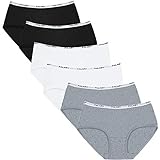 FALARY Unterhosen Damen Unterwäsche Slip Frauen Schlüpfer Baumwolle Atmungsaktiv Mittel Taille Panties Hipster 6er Pack Schwarz Weiß Grau S