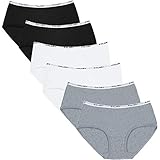 FALARY Unterhosen Damen Unterwäsche Slip Frauen Schlüpfer Baumwolle Atmungsaktiv Mittel Taille Panties Hipster 6er Pack Schwarz Weiß Grau S