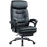 KCREAM Ergonomisch Leder Chefsessel mit Fußstütze, 180 KG Belastbarkeit Hohe Rückenlehne Reclining Bürostuhl, Höhenverstellbar und Wippfunktion Office Executive Chair (Schwarz)