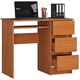 Computertisch mit 3 Schubladen und Einer ausziehbaren Schublade für die Tastatur. EIN Schreibtisch für einen Desktop- oder Laptop-Computer, Schule und Jugendschreibtisch 90x77x50 (Erle Rechts)