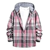 Herren Casual Plaid Stitching Kontrast Printing Loose Shirt Hip Hop Mode Jacke Streetwear Revers Langarmshirt Button Down Tops Atmungsaktiv Leichte Bluse Weich Bequem Outwear Baggy Cozy, rose, XL