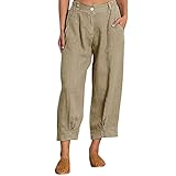 Damen Fashion Womens Plus Size Hosen mit Tasche Reißverschluss Knopf Lose Baumwollleinenhose Sommerhosen Freizeithose Casual Sweathose Loose Straight Pants Damen Wide Leg