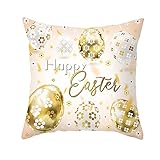 Agoble Kissenbezug Bunt, Kopfkissenbezug Landhausstil Polyester 1 Stück 50X50cm Kissenbezug Goldweiß Eier mit Blumendruck