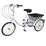 Dreirad für Erwachsene Senioren 8 Gange Fahrrad mit Einkaufskorb & Lampe Erwachsenendreirad 3 Räder Fahrräder Adult Tricycle Hoher Kohlenstoffstahlrahmen Reisen Tricycle 20'/24' (Weiß, 20 Zoll)