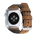 Echtes Leder Armband kompatibel mit Apple Watch Serie 7, SE, 6-1 handgefertigtes Lederarmband 42-44-45mm und 38-40-41mm für Männer und Frauen, Geschenk (38-40-41mm Schwarz Connector, Hellbraun)