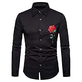 Herren Ethnischer Stil Einfache Rose Besticktes Revers Großes Langarmhemd Ausgezeichneter Rundhalsausschnitt Lässiges Smokinghemd Solide Slim Fit Lässige Business Formale Hemden mit Knöp